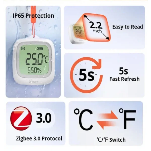 Sonoff - Sensor de temperatura y humedad Zigbee con pantalla IP65 SNZB-02WD - Imagen 8