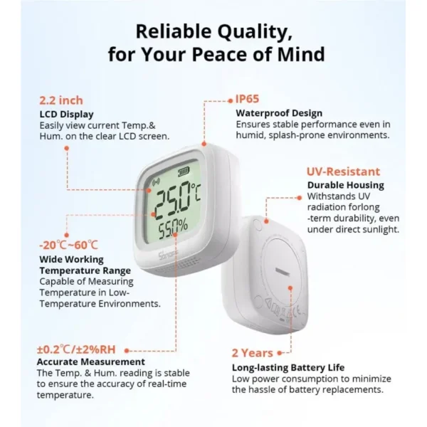 Sonoff - Sensor de temperatura y humedad Zigbee con pantalla IP65 SNZB-02WD - Imagen 11