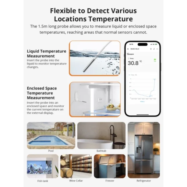Sonoff - Sensor de temperatura Zigbee con pantalla y cable remoto IP65 SNZB-02LD - Imagen 2