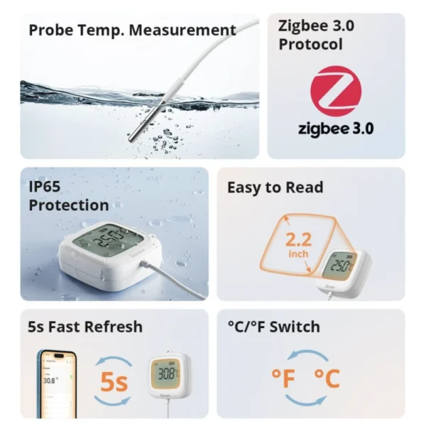 Sonoff - Sensor de temperatura Zigbee con pantalla y cable remoto IP65 SNZB-02LD - Imagen 12