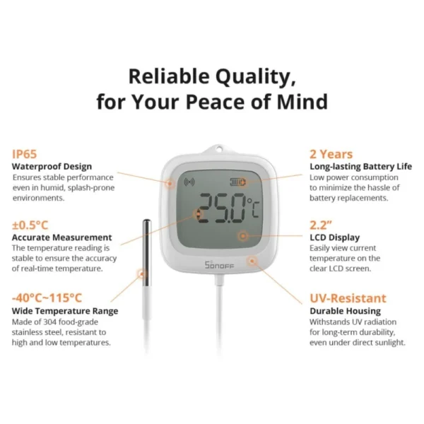 Sonoff - Sensor de temperatura Zigbee con pantalla y cable remoto IP65 SNZB-02LD - Imagen 10